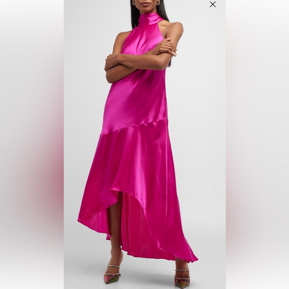 FRAME brand Silk Halter-Neck High-Low Dress size XL in Magenta